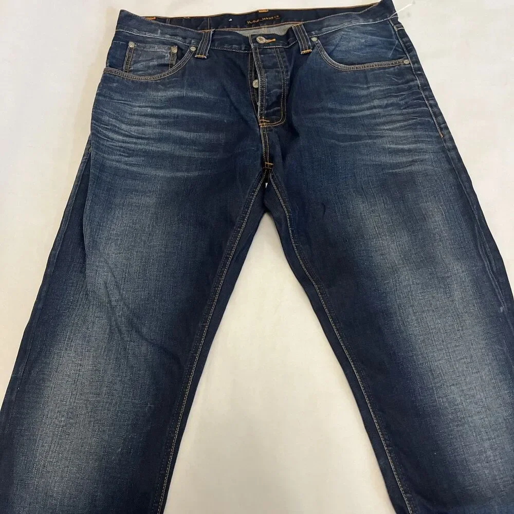 NUDIE JEANS Men's Big Bengt Jeans Nordic Ice Blue Cotton Button Fly Size 36x32